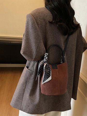 Vintage Dames Matte PU Emmer Tas Handtas Crossbody Schoudertas Met Decoratieve Sjaal Elegante Mode Dames Handtas