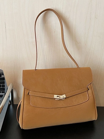 Vintage Damen PU Leder Kelly Stil Umhängetasche Mode Einfarbig Handtasche Mit Metallschloss Büro Damen Tasche