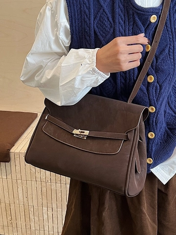 Vintage Damen PU Leder Kelly Stil Umhängetasche Mode Einfarbig Handtasche Mit Metallschloss Büro Damen Tasche