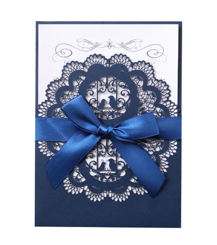 Elegant Laser Cut Lace Wedding Invitations Set With Satin Ribbon Bow Envelopes Hollow Out Floral Bird Invitation Cards For Party Engagement Celebration Supplies