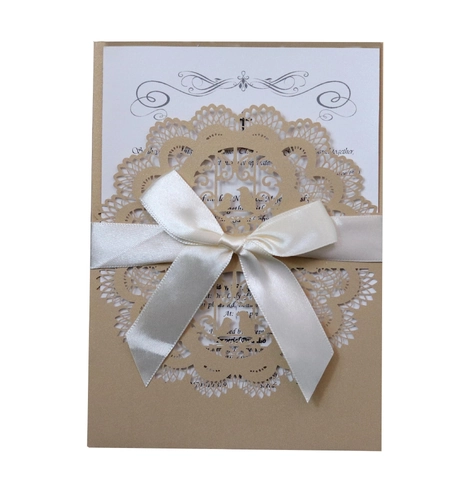 Elegant Laser Cut Lace Wedding Invitations Set With Satin Ribbon Bow Envelopes Hollow Out Floral Bird Invitation Cards For Party Engagement Celebration Supplies