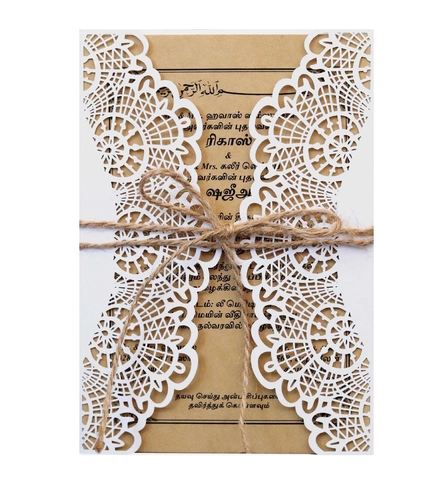 Invitations de Mariage Découpées au Laser Avec Enveloppes en Papier Kraft Blanc Papier Perlé Cartes de Dentelle Corde Chanvre