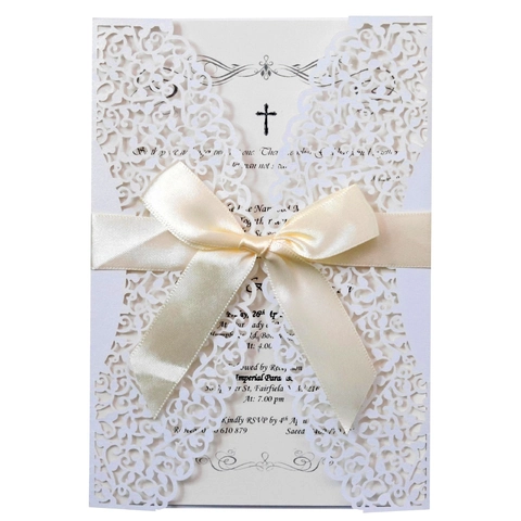 Cartes d'Invitation de Mariage Européennes en Papier Perlé Découpées au Laser Avec Enveloppe Ruban Carte Intérieure Florale