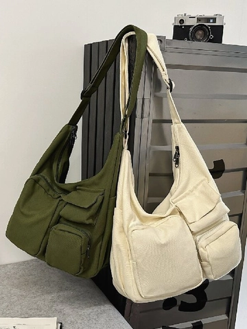Borsa Tote in Tela Capiente da Donna Design Multitasca Stile Cargo Borsa a Tracolla Versatile Borsa a Spalla Pendolare Tempo Libero