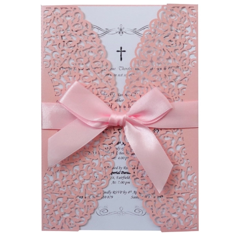Cartes d'Invitation de Mariage Européennes en Papier Perlé Découpées au Laser Avec Enveloppe Ruban Carte Intérieure Florale