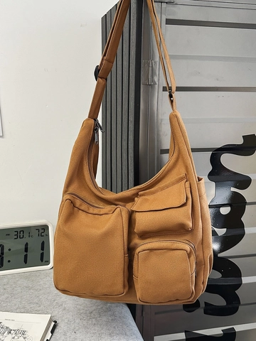 Borsa Tote in Tela Capiente da Donna Design Multitasca Stile Cargo Borsa a Tracolla Versatile Borsa a Spalla Pendolare Tempo Libero