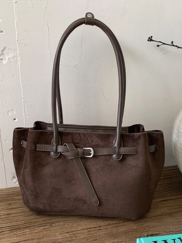Minimalistische Retro Grote Capaciteit Tote Bag Suède PU Leer Forens Schoudertas Voor Dames Handtas Bruin Khaki
