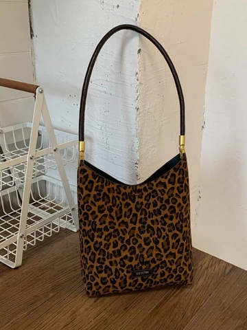 Borsa da Ascella in Pelle PU Retro da Donna Borsa a Tracolla Minimalista Pendolare Borsa a Secchiello Opaca Leopardata
