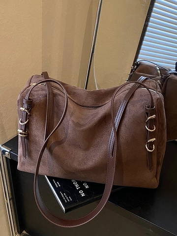 Borsa a Spalla da Donna Vintage in Scamosciato Sintetico Grande Capacità Minimalista Borsa Tote a Cuscino Smerigliata Retrò