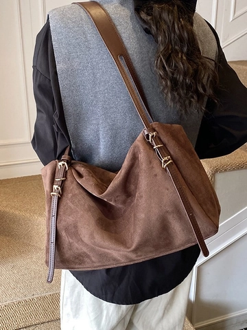Borsa a Spalla da Donna Vintage in Scamosciato Sintetico Grande Capacità Minimalista Borsa Tote a Cuscino Smerigliata Retrò