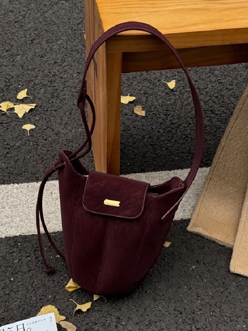 Borsa a Secchiello in Pelle PU Vintage per Donna Texture Smerigliata Retrò Tinta Unita Borsa a Tracolla Piccola Borsa per Cellulare