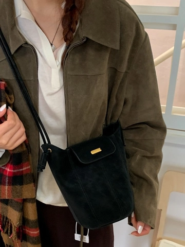Borsa a Secchiello in Pelle PU Vintage per Donna Texture Smerigliata Retrò Tinta Unita Borsa a Tracolla Piccola Borsa per Cellulare