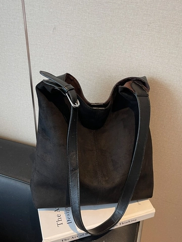 Vintage PU Suede Texture Large Capacity Tote Bag For Women Commuter Bucket Shoulder Bag Retro Solid Color Daily Handbag Office
