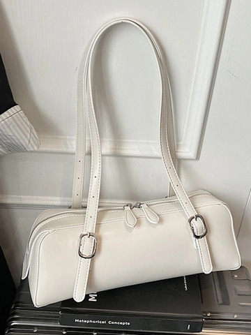 Bolso de Hombro Cilíndrico de Cuero PU Vintage para Mujer Minimalista Color Sólido Bolso de Axila Con Doble Correa Ajustable Estilo Coreano Viaje Diario Bolso Boston