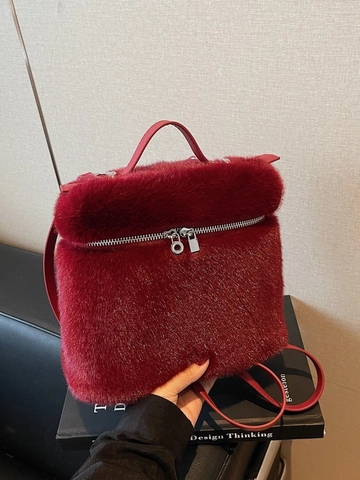 Women Retro Plush Handbag Solid Color Crossbody Bag Soft Backpack For Daily Commuting Autumn Winter Fashion Accessory