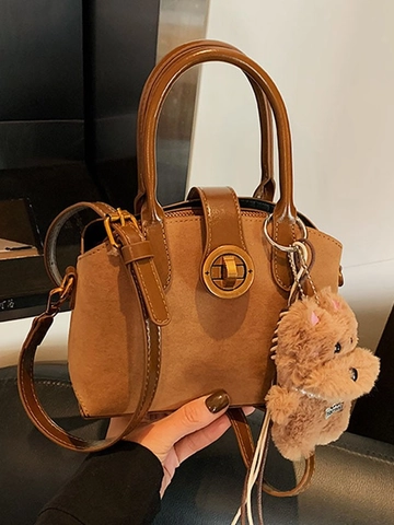 Sac Coquillage Vintage Femme en Cuir PU Sac à Main Bandoulière Avec Charme en Peluche Sac à Épaule pour Mode Quotidienne