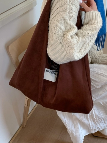 Borsa a Spalla da Donna di Grande Capacità Minimalista in Camoscio e Lana d'Agnello Tote per Autunno Inverno Pendolarismo Quotidiano