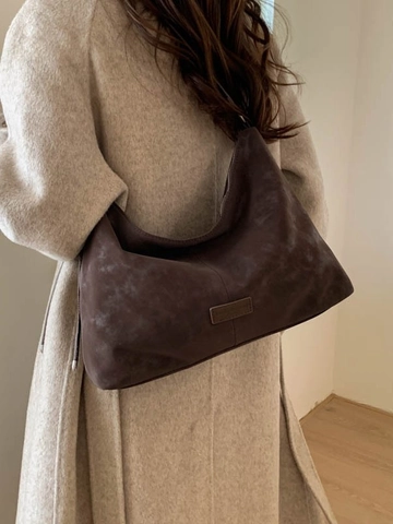 Borsa Hobo in Pelle PU Smerigliata da Donna di Grande Capacità Borsa a Tracolla Rétro Minimalista Texture Scamosciata Autunno Inverno