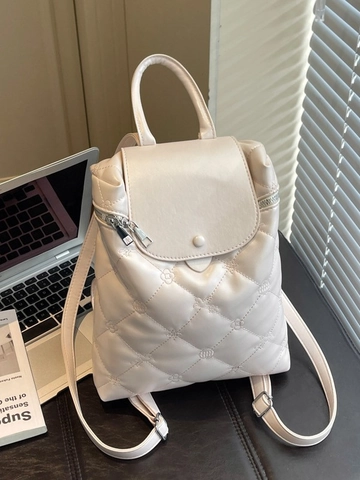 Damen Mode Rautensteppmuster Rucksack PU Leder Große Kapazität Schultasche Einfache Bestickte Blumen Reise Rucksack
