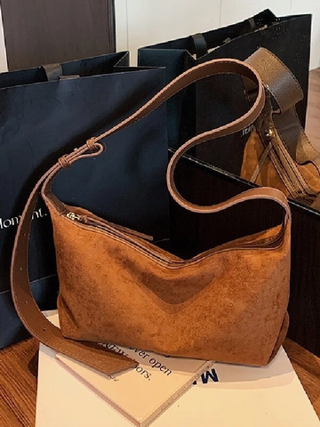 Borsa a Spalla da Donna Grande Capacità in Pelle PU Scamosciata Vintage Hobo Borsa a Cuscino Tracolla Regolabile Pendolarismo
