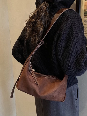 Borsa a Spalla da Donna Grande Capacità in Pelle PU Scamosciata Vintage Hobo Borsa a Cuscino Tracolla Regolabile Pendolarismo