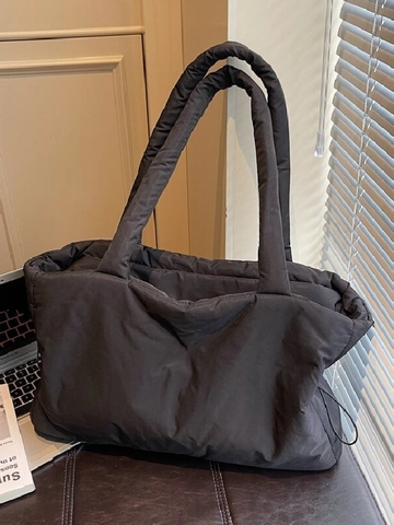 Bolso de Mano Acolchado de Gran Capacidad para Mujer Bolso de Hombro de Nailon Ligero Bolso Informal Color Sólido Con Cremallera