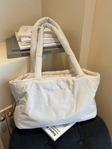Bolso de Mano Acolchado de Gran Capacidad para Mujer Bolso de Hombro de Nailon Ligero Bolso Informal Color Sólido Con Cremallera