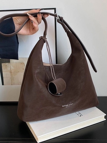 MUFANNI Fashion Large Capacity Hobo Bag For Women Soft PU Leather Solid Color Stitching Shoulder Bag Underarm Tote Bag With Pendant