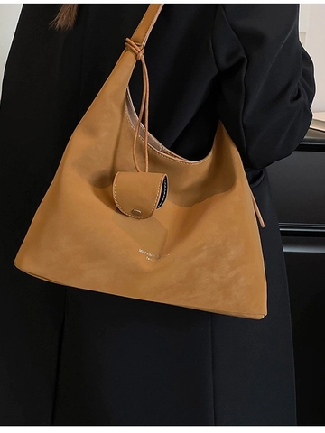 MUFANNI Fashion Large Capacity Hobo Bag For Women Soft PU Leather Solid Color Stitching Shoulder Bag Underarm Tote Bag With Pendant