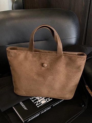 Women Large Capacity PU Synthetic Suede Tote Bag Minimalist Retro Handbag Color Block Shoulder Shopping Bag Commuting Purse