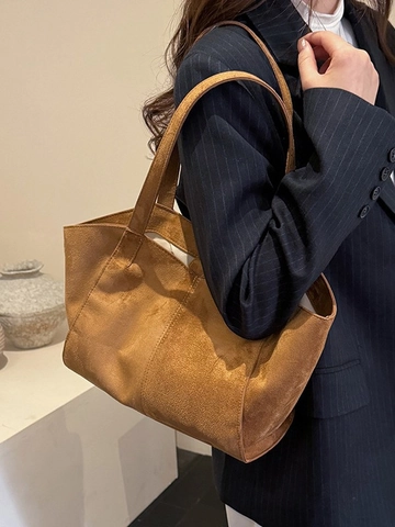 Borsa Tote Vintage in Simil Camoscio Grande Capacità per Donna Minimalista in Pelle PU Geometrica Borsa a Spalla Pendolare