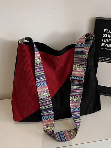 Μεγάλη Χωρητικότητα Κοτλέ Τσάντα Tote Patchwork για Γυναίκες Μποέμ Τυπωμένος Φαρδύς Ιμάντας Τσάντα Ώμου Ρετρό