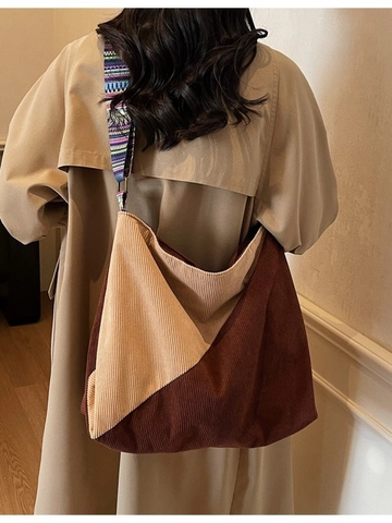Μεγάλη Χωρητικότητα Κοτλέ Τσάντα Tote Patchwork για Γυναίκες Μποέμ Τυπωμένος Φαρδύς Ιμάντας Τσάντα Ώμου Ρετρό