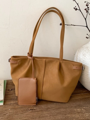 Große Kapazität Frosted PU Leder Tote Bag Für Damen Retro Minimalistische Schultertasche Mit Abnehmbarem Hängebeutel Alltagstasche
