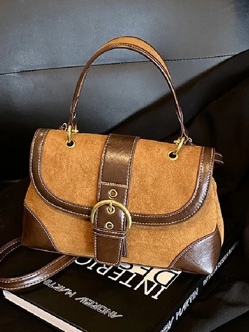 Vintage PU Leather Patchwork Shoulder Bag For Women Large Capacity Fashion Saddle Bag Crossbody Handbag Casual Underarm Bag