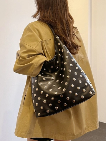 Borsa a Tracolla Vintage in Pelle PU Con Rivetti Per Donna Borsa Tote Hobo Di Grande Capacità Con Borchie in Metallo