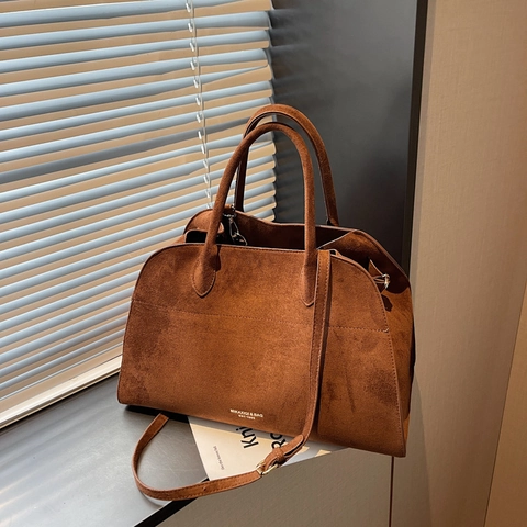 Bolso De Mano De Gran Capacidad Para Mujer En Cuero PU Mate Textura De Gamuza Vintage Bolso De Hombro Informal Diario Para Oficina