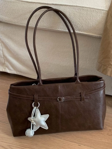 Minimalistische PU Leder Tragetasche Große Kapazität Damen Umhängetasche Mit Sternanhänger Retro Pendler Lässige Handtasche