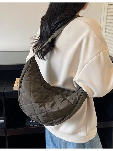 Large Capacity Quilted Crossbody Bag For Women Nylon Puffy Dumpling Bag Fashion Casual Shoulder Bag For Autumn Winter Daily