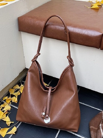 Borsa a Tracolla Hobo in Pelle PU Retrò di Grande Capacità per Donna Borsa Tote Pendolare Minimalista Con Anello Metallico