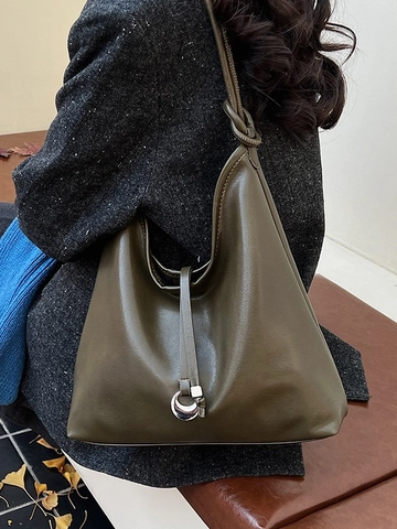 Borsa a Tracolla Hobo in Pelle PU Retrò di Grande Capacità per Donna Borsa Tote Pendolare Minimalista Con Anello Metallico