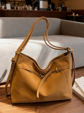 Bolso de Hombro de Cuero PU Retro para Mujer Gran Capacidad Moda Color Sólido Bolso Tote Conmutar Bolso Bandolera Hobo