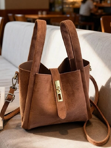 Borsa a Secchiello in Pelle PU Vintage per Donna Borsa a Mano retrò di Moda Con Serratura in Metallo Tracolla Regolabile