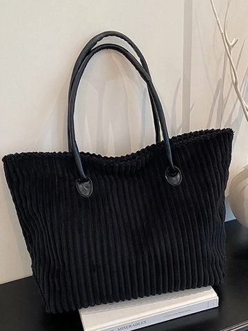 Borsa Tote in Velluto a Coste da Donna Grande Capacità Minimalista Sottobraccio a Tracolla Casual Tinta Unita Manico a Mano Donna