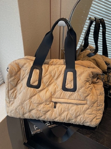 Damen Große Kapazität Gesteppte Tote Bag Nylon Gepolsterte Stickerei Schultertasche Casual Reise Fitness Umhängetasche