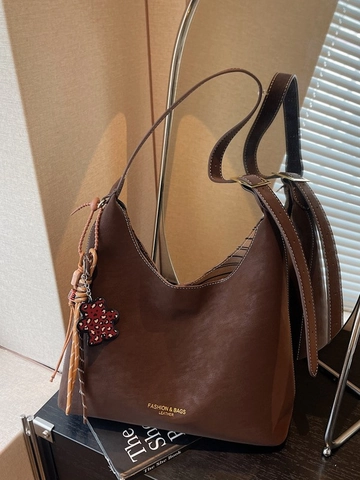 Retro Große Kapazität PU Leder Eimertasche Für Damen Vintage Kontrastnähte Schultertasche Pendler Umhängetasche Tote Bag