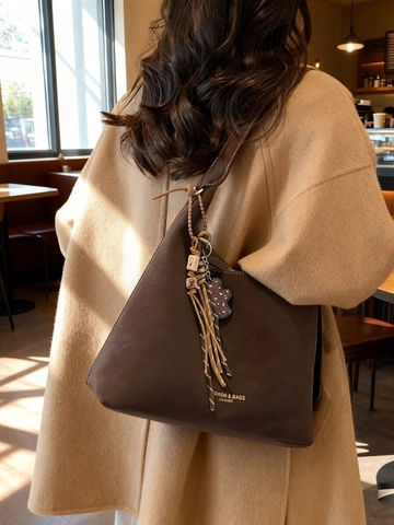 Retro Große Kapazität PU Leder Eimertasche Für Damen Vintage Kontrastnähte Schultertasche Pendler Umhängetasche Tote Bag
