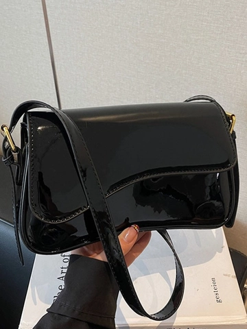 Glossy Patent Leather Underarm Bag For Women Minimalist Solid Color Shoulder Bag With Magnetic Buckle Commuting Handbag