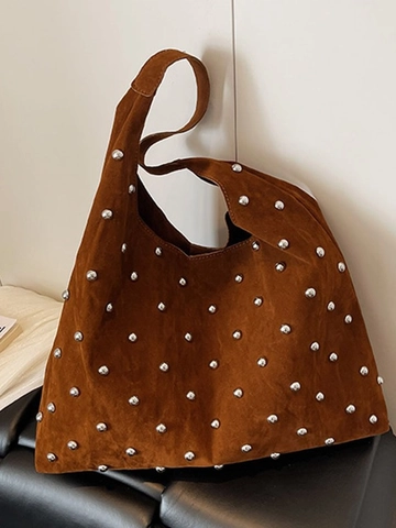 Vintage Nieten Damen Schultertasche Große Kapazität PU Leder Hobo Tote Bohemian Pendler Unterarm Umhängetasche