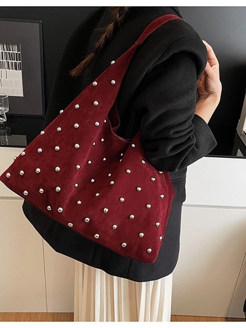Vintage Nieten Damen Schultertasche Große Kapazität PU Leder Hobo Tote Bohemian Pendler Unterarm Umhängetasche
